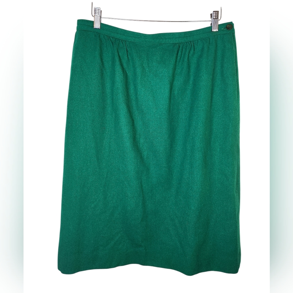 Vintage Pendleton 100% Virgin Wool Emerald Green Pencil Skirt Size 16 Midi